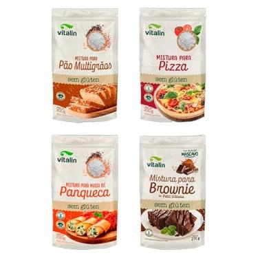 Imagem de Kit 4 Misturas Sem Glúten Vitalin: Brownie, Panqueca, Pão Multigrãos, Pizza