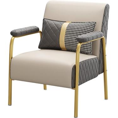 Imagem de Cadeiras De Sofá Modernas De Meados Do Século, Poltrona De Couro Com Moldura De Metal E Travesseiro Lombar, Poltrona Para Sala De Estar, Quarto, Escritório Em Casa, Beige, Size