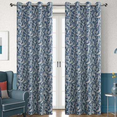 Imagem de Erbnaryx Cortinas blackout 80% para quarto, cortinas com padrão floral rolagem azul 261 cm de comprimento para sala de estar, cortinas art déco vintage, cortinas de janela com isolamento térmico