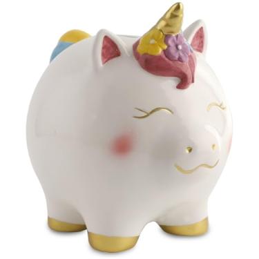 Imagem de SOBEIT Cofrinho de unicórnio, cofrinho ceármico fofo para meninas, meninos e crianças, para chá de bebê, aniversário, decoração de berçário, lembranças (19 cm C x 12,7 cm L x 17,8 cm A)