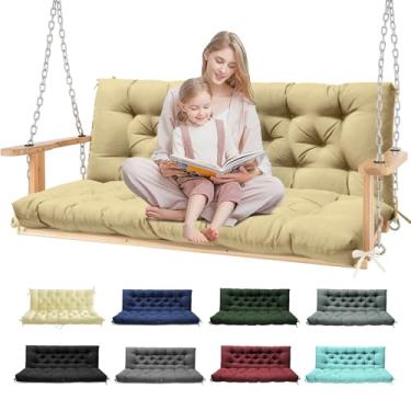 Imagem de Tycdiose Almofadas de balanço de varanda, almofadas de balanço impermeáveis para móveis ao ar livre almofadas de banco de balanço espessas de substituição de 2 a 3 lugares com laços para balanço de