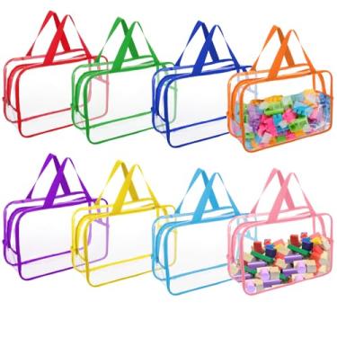 Imagem de 8 Packs 8 Colors Large Toy Storage Bags, Reusable Clear PVC Board Game Storage, Toy Organizers and Storage Bags with Zipper for Building Blocks, Puzzle and Handmade Accessories, Clear Toiletry Bag