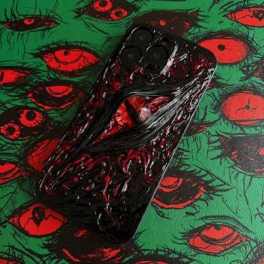 Imagem de Unitvbba Capa de telefone gótica 3D feita à mão com olho de monstro – Ajuste personalizado para todos os modelos de telefone – Exclusivo para fãs de terror, cosplay, amantes de estética escura (fundo