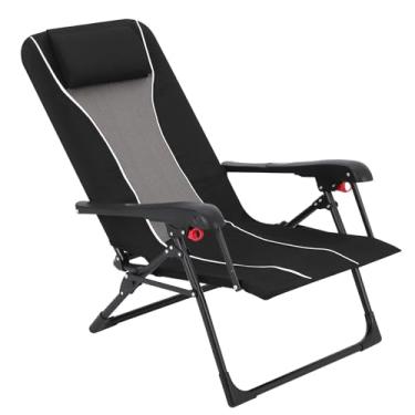 Imagem de Espreguiçadeira dobrável para uso externo – Cadeira de acampamento reclinável portátil com encosto ajustável, travesseiro e tecido respirável, capacidade de 150 kg, espreguiçadeira para praia, pátio