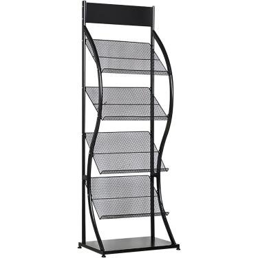 Imagem de Porta-revistas Suporte De Brochura Suporte De Revista De Chão Suporte De Exibição De Literatura De Metal Antiderrapante Para Escolas Bibliotecas Exposição Do Saguão Do Hotel, Black