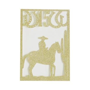 Imagem de 50 Peças Cartão de Convite Glittery Horseman Boy Quinceanera Invitation15 Years 0ld Aniversário Celebração Festa Convite Gift Card Jacket With Envlopes (apenas cartão de convite, dourado)