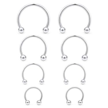 Imagem de Vqoxaggi 8 peças 16G anéis de ferradura de aço inoxidável septo lábio piercing argola cartilagem brinco piercing joias para mulheres homens prata diâmetro interno 10 mm 12 mm 14 mm 16 mm