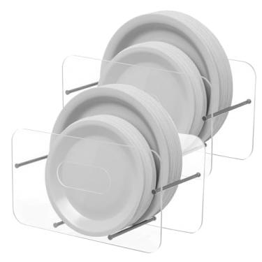 Imagem de Ziliny 2 peças de suportes de placa de papel acrílico que economizam espaço de 18 a 30 cm, organizador de armazenamento de pratos descartáveis redondos/quadrados de plástico, espuma e papel para