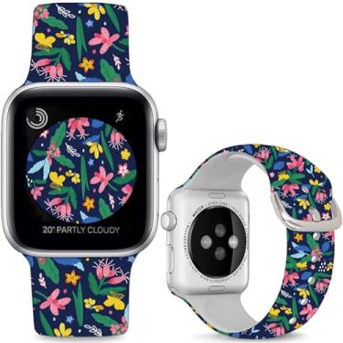 Imagem de Sjiangqiao Pulseiras de relógio de silicone macio compatíveis com Apple Watch SE séries 10, 9, 8, 7, 6, 5, 4, 3, 2 e 1 de 49 mm, 46 mm, 44 mm e 42 mm (série 3 2 1), para mulheres e homens.