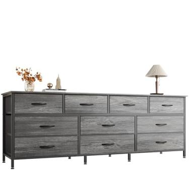 Imagem de Huuger Cômoda de 163 cm para quarto, cômoda longa com 10 gavetas de tecido, suporte de TV para TV de 55, 65, 70 polegadas, organizador de armazenamento de brinquedos para armário, cinza