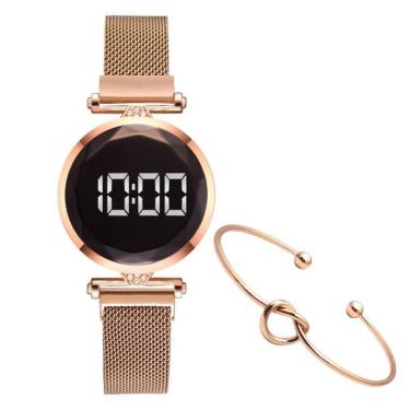 Imagem de Relógio Feminino Digital Rosé Pulseira Magnética + Bracelete-Feminino