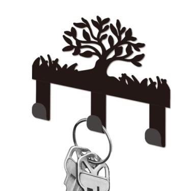Imagem de DELORIGIN Porta-chaves Tree of Life para parede, mini ganchos de ferro preto, suporte para chaves montado na parede com 3 ganchos, pequenos cabides para chaves, bolsa, coleira de cachorro, entrada de