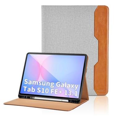 Imagem de Capa para Samsung Galaxy Tab S10 FE Plus 13 polegadas 2025 - modelo SM-X620/SM-X626B com suporte e bolso S Pen, capa de couro PU para negócios com suporte para Galaxy S10 FE+, cinza