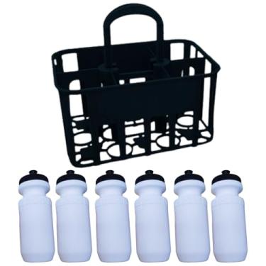 Imagem de Cesta Squeeze com 6 Garrafas Personalizada | Cesta para Times de Futebol, Treinos e Campeonatos | Brinde Esportivo (Cesta Preta+Garrafa Branca)