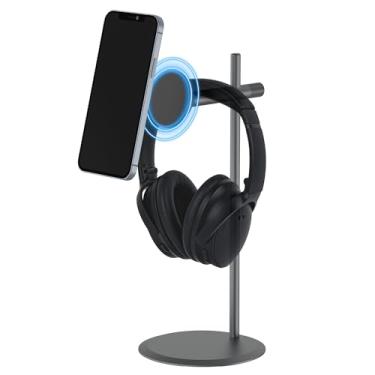 Imagem de Geekria Suporte de fone de ouvido 2 em 1 com suporte magnético para telefone, suporte de fone de ouvido de mesa de alumínio compatível com Sennheiser, Bose, Beats, Razer, HyperX, Sony, suporte para