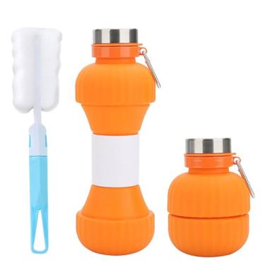 Imagem de Flasco Collapsible Dumbbell Water Bottle,22 oz de garrafas de água folháveis de Silício com Carabiners,Portable Travel Water Bottle Cup Lightweight for Gym Camping Running (Orange)