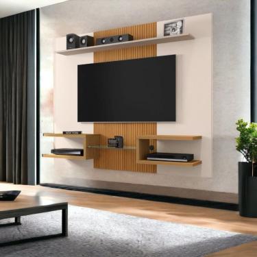 Imagem de Painel Para Tvs 55 Atlas Off White E Cinamomo Ripado Bechara