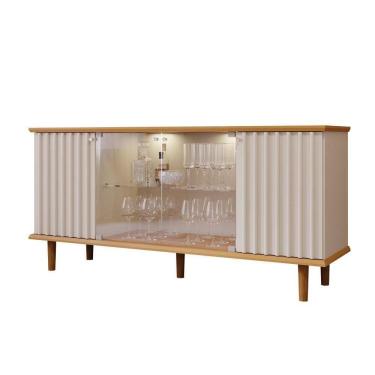 Imagem de Buffet 4 Portas Com Led Janice Nature/off White Cimol Móveis