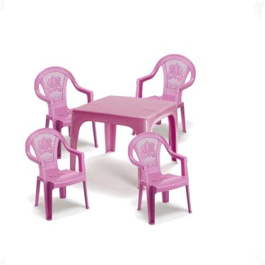 Imagem de Mesinha Infantil Rosa 46X38Cm+4 Cadeira Poltroninha Kids