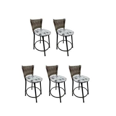 Imagem de Kit 5 banqueta baixa junco cozinha gourmet bancada americana - FortMix