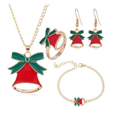Imagem de Dreuyet Colar de brincos de Natal, 4 peças, para mulheres, fofo, árvore de Papai Noel, pequeno sino, alce, boneco de neve, conjunto de pulseiras, dia de Ação de Graças, Natal, Natal, Medium, Zinco