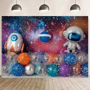 Imagem de Cenário com tema de fotografia do espaço sideral, decorações de aniversário de astronauta, decoração de foguete de astronauta, festa de aniversário infantil, show de bebê recém-nascido, fundo de