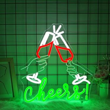 Imagem de Placa de néon Cheers, placas de néon JGHTURIE para decoração de parede, sinal de luz verde, sinalização de bar para homem, decoração de caverna, alimentada por USB