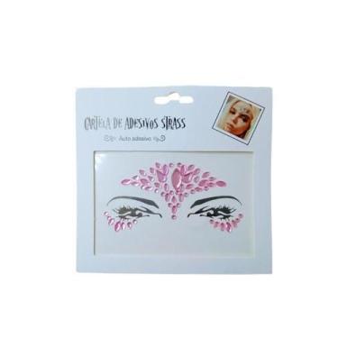 Imagem de Adesivo Para o Rosto Strass Rosa Claro Cristal "Modelo 22" Festas Carn