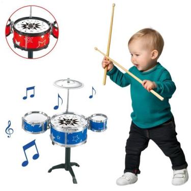 Imagem de Bateria Infantil Instrumento 3 Tambores Brinquedo Rock Vermelho Menino
