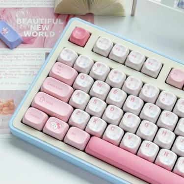 Imagem de SUEHIODHY MOA Profile Keycaps, Pink PBT Keycaps, 152 Keys Custom Cute Keycap Set, Dye-Sublimation Keyboard Caps for 60% 65% 70% 75% 100% Cherry MX Switches Mechanical Keyboards