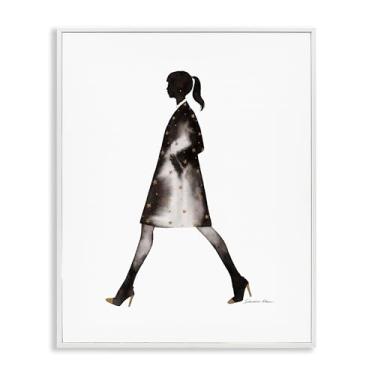Imagem de Stupell Industries Desenho artístico giclée emoldurado branco com silhueta de menina de casaco preto por Simone Elum, 35,5 x 28,5 cm