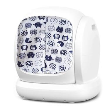 Imagem de Cortina para caixa de areia automática para gatos autolimpante, reduz o salto, impede os odores da caixa de areia autolimpa, bandejas de grande diâmetro também adequadas (gato branco)