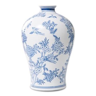 Imagem de Vaso de cerâmica grande de 33 cm, vaso azul e branco para decoração de casa, decoração chinesa (azul e branco)