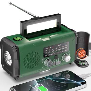 Imagem de PLOOHT Rádio meteorológico de emergência NOAA AM FM com carregador portátil de 10.000 mAh e acionador de fogo, carregamento rápido solar/manivela/USB-C, alarme SOS, lanterna para sobrevivência interna