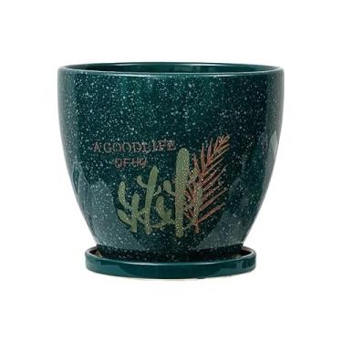 Imagem de Vasos de plantas Vaso de flores espesso, grande vaso mesa e plantas verdes, cerâmica doméstico com bandeja dividida(Médio)