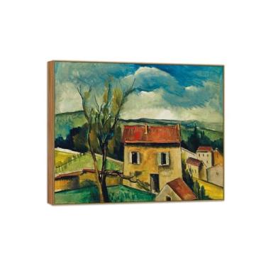 Imagem de BMZFYBS Pôster e impressões de arte famosa da paisagem - Imagem de decoração de parede em tela - Paisagem de telhados vermelhos - Pintura de moldura de madeira para casa 60 x 75 cm 24 x 29 pol