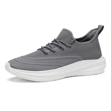 Imagem de VAMJAM Tênis de corrida masculino, sem cadarço, antiderrapante, leve, respirável, academia, moderno, tênis de malha, Cinza-escuro, 42