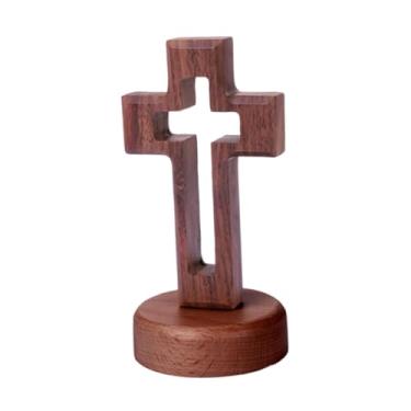 Imagem de Generic Cruz de mesa com base para armário e enfeites de Páscoa para casa, Base Redonda