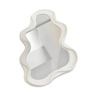 Imagem de Fenteer Espelho de mesa com espelho de nuvem, decoração artística, de penteadeira de parede para cômoda, quarto de meninas, banheiro, lavabo, Branco