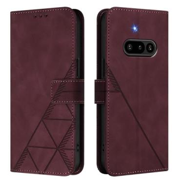 Imagem de Asdsinfor Capa flip para NothingPhone 3A couro sintético carteira coldre com suporte para cartões, fecho magnético, à prova de choque, capa protetora para telefone (3A). WineRed YBS