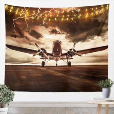 Imagem de Tapeçaria para pendurar na parede de aeronaves 3D, passarela de avião, microfibra macia, manta de parede para casa, tapeçarias modernas de poliéster de avião para quarto, pequeno 120 x 59 polegadas