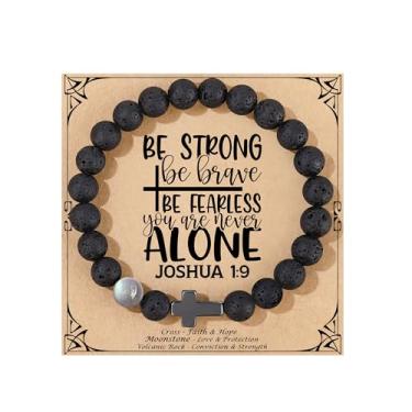 Imagem de JoycuFF Presentes cristãos para homens, pulseiras de pedra da lua, aniversário, Natal, Dia dos Namorados, Páscoa, batismo, presentes inspiradores para ele, filho, neto, pedra da lua, pedras vulcânicas