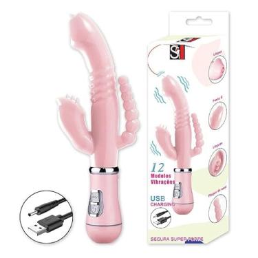 Imagem de Vibrador Clitóris Recarregável 3em1 Anal Vaginal Estimulador Massageador Triplo Ponto G 12 Vibrações Bateria Portátil