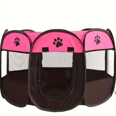 Imagem de Cercado Grande Casinha Pet Dobrável Portátil Cão Gato Rosa - TerraX