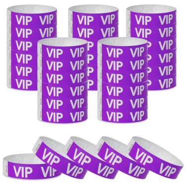 Imagem de 500 pulseiras de papel VIP para eventos à prova d'água, pulseiras leves de identificação de festivais, pulseiras adesivas neon para eventos (roxo)