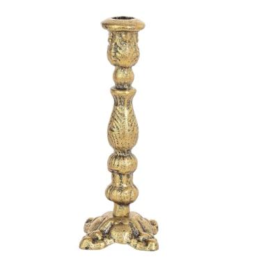 Imagem de Sungmor Castiçal vintage de ferro fundido dourado – suporte de vela cônica rústica decorativa de 22 cm de altura – Castiçal pesado de estilo antigo para mesa central, cornija de lareira ou decoração