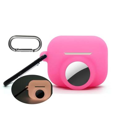 Imagem de Capa Glow compatível com Airpods Pro 3 para AirTag, capa protetora 2 em 1 para Airpod Pro 3 com suporte para etiquetas de ar, brilha no escuro, rosa brilhante