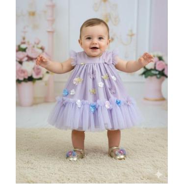 Imagem de Vestido Jardim das Borboletas Baby Liz Lilas Vila Lele, P, Lavender