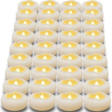 Imagem de Velas flutuantes de 5,8 cm, 36 peças, decoração de Halloween, vela de LED sem chama, ativada por água, 165 horas, vela branca de plástico à prova d'água para centros de mesa, vasos cilíndricos