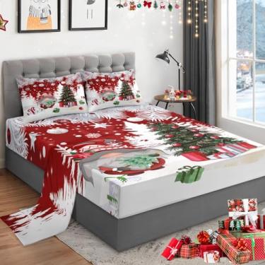 Imagem de WeCozy Jogo de lençol solteiro de Natal com 3 peças, bolso profundo de 35,5 cm, lençol de cima de gnomo fofo para crianças e adultos, roupa de cama de feliz Natal com fronha para decoração de quarto